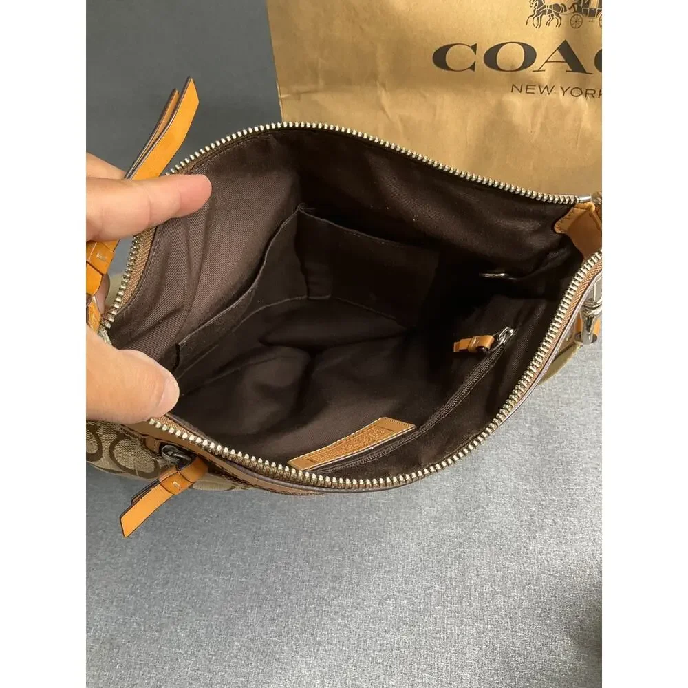 Vintage Canvas Coach 6448 Logo Pattern Shoulder Bag Beige